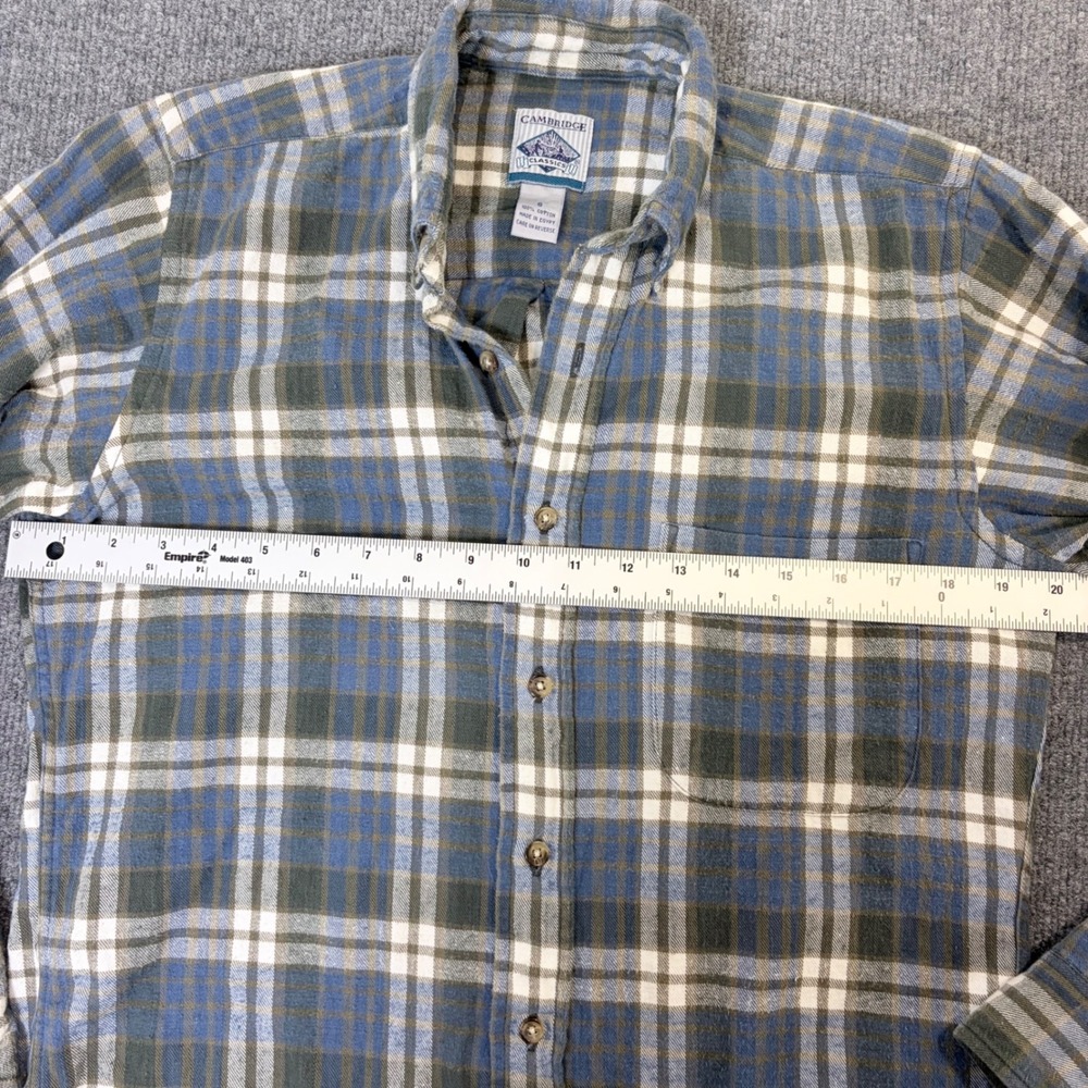Cambridge Classics Mens Small Blue Green Plaid Flannel Button Down Shirt Cotton - Picture 9 of 11
